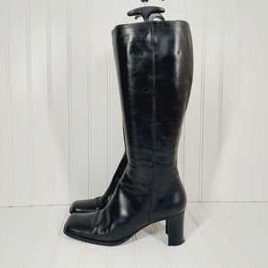 Vintage Via Spiga Black Leather Square Toe Tall Boots A901